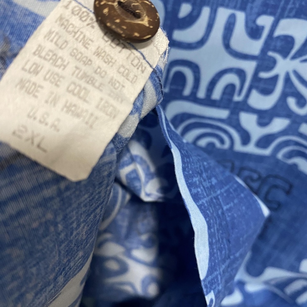 Hilo Hattie Shirt Mens 2XL Blue‎ Geometric Hawaiian Aloha Camp Resort Button Up - Picture 8 of 9